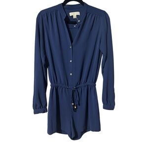Michael Kors Navy Blue Romper with Gold Detail, Button Closure and Belt